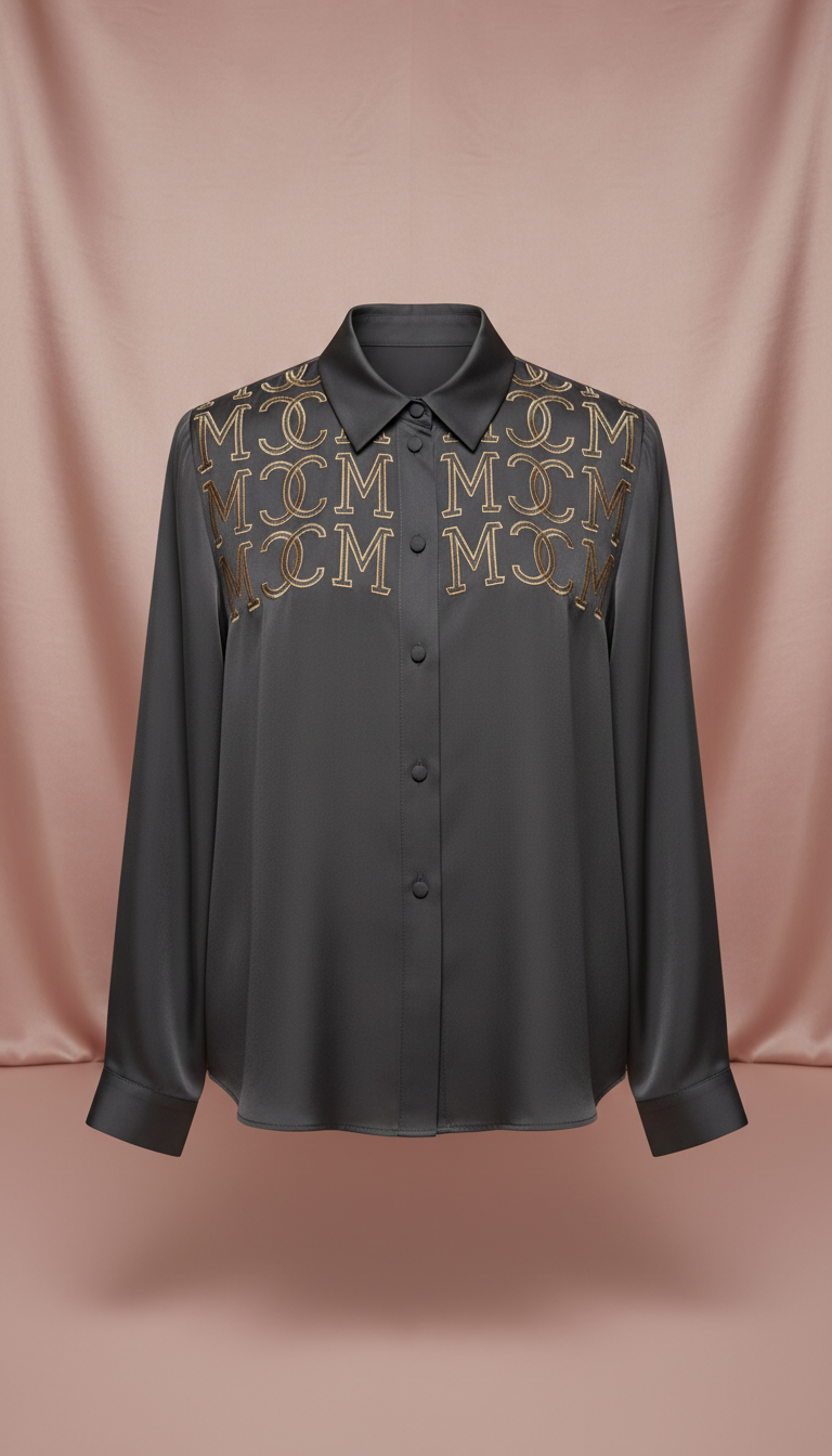Silk Crepe Blouse With Monogram Detail